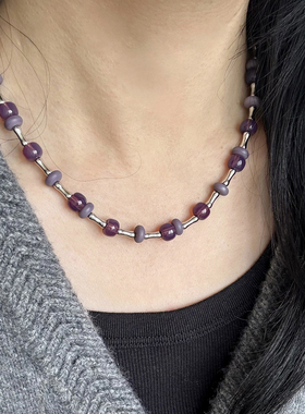 复古高级感法式紫色拼接串珠项链