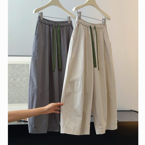 韩系撞色抽绳九分弯刀裤女夏季