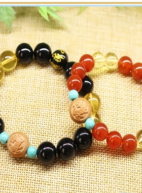 桃木生肖虎手链六字真言佛珠手串