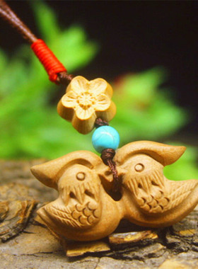 桃木鸳鸯吊坠男女旺桃花情侣项链