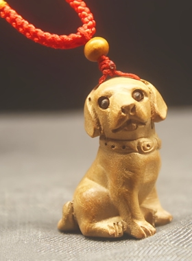 桃木生肖狗吊坠男女木质小狗项链