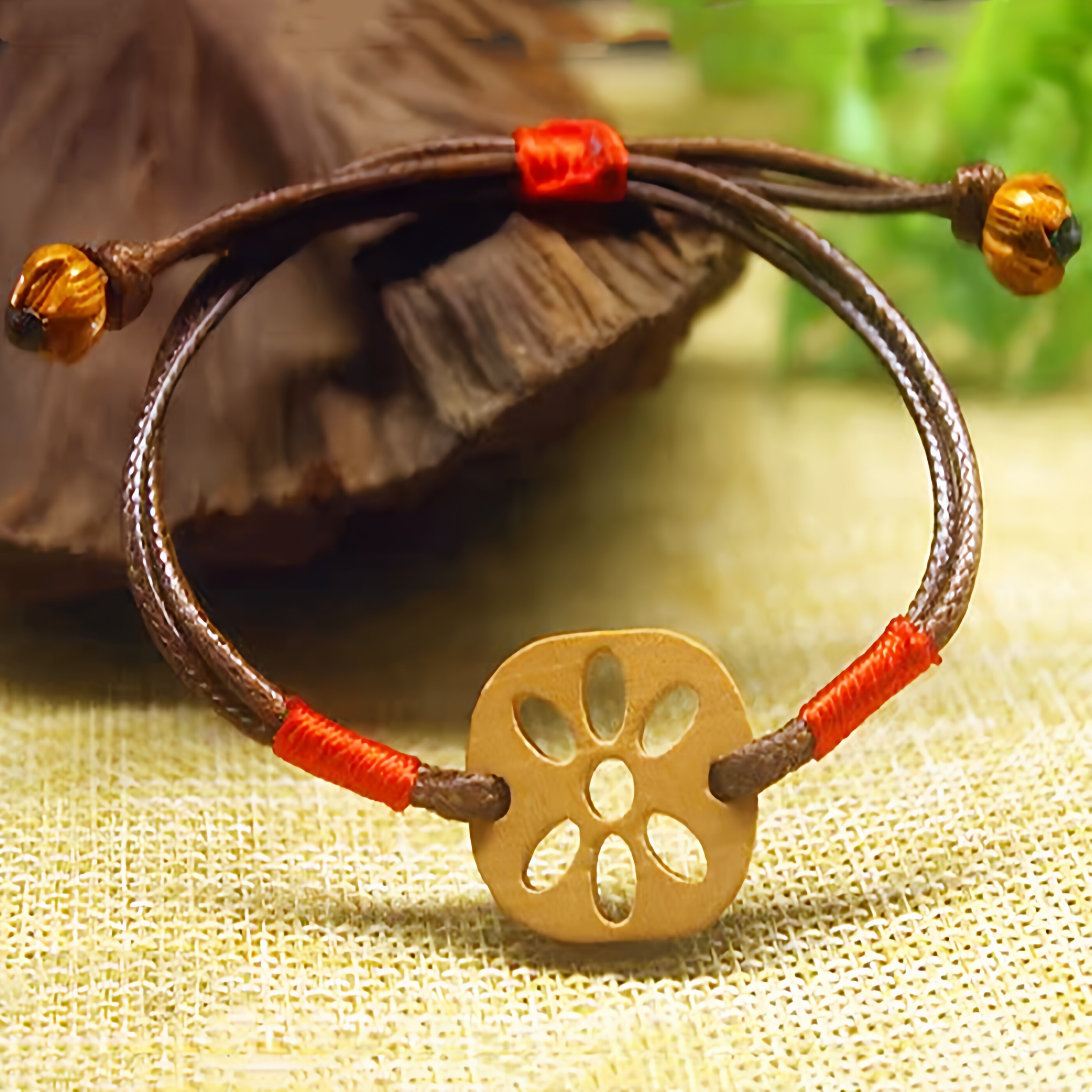 本命年顺发通红绳手链桃木莲藕片手链男女款脚链平安好运莲花手串