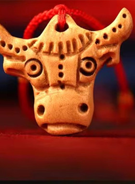 桃木生肖牛吊坠属牛宝宝平安挂件