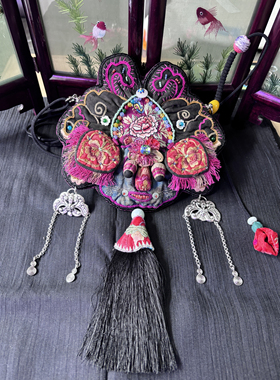 老绣狮子项链 刺绣迷你包 虎头项链 口红包