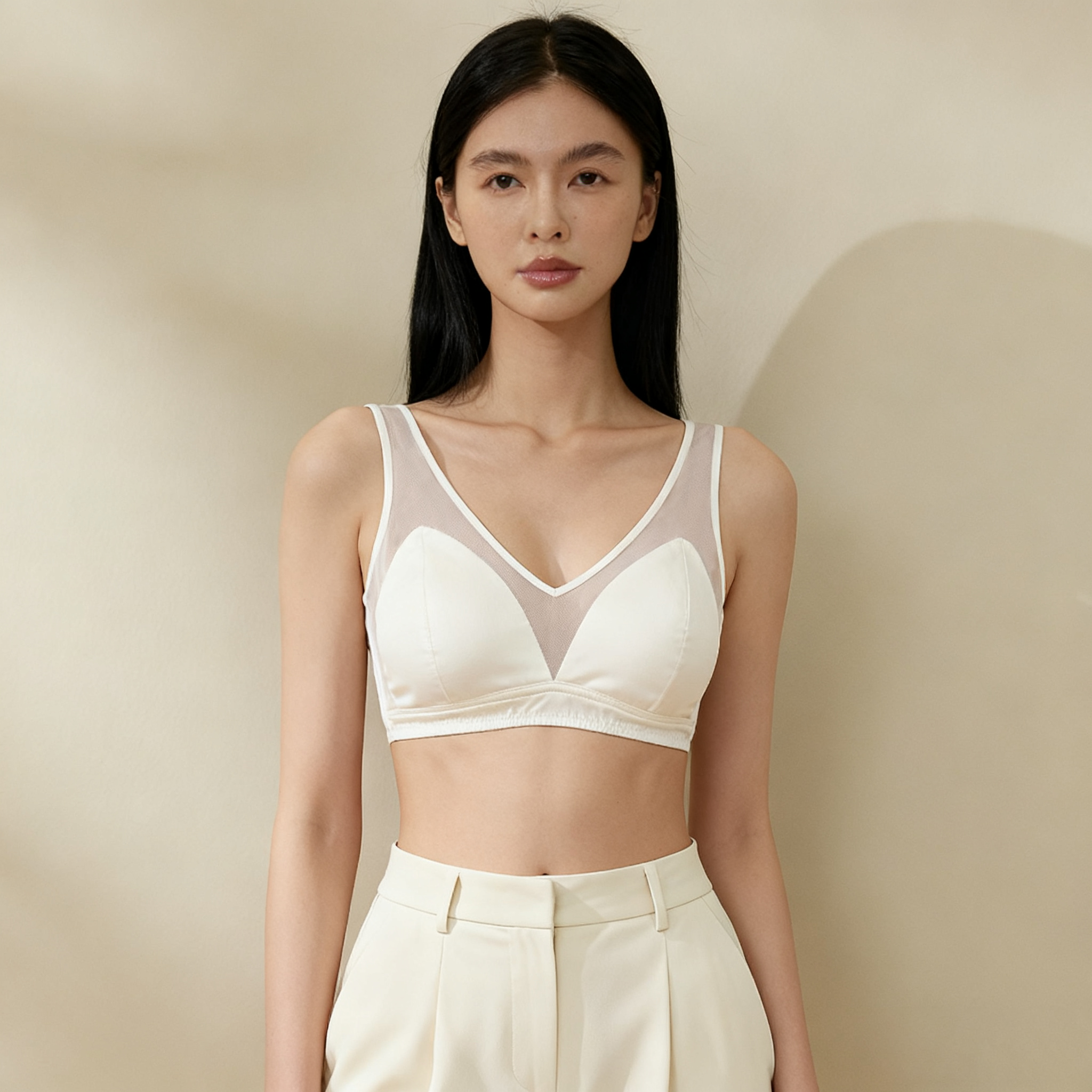 “珍珠光泽”100%真丝宽肩带文胸