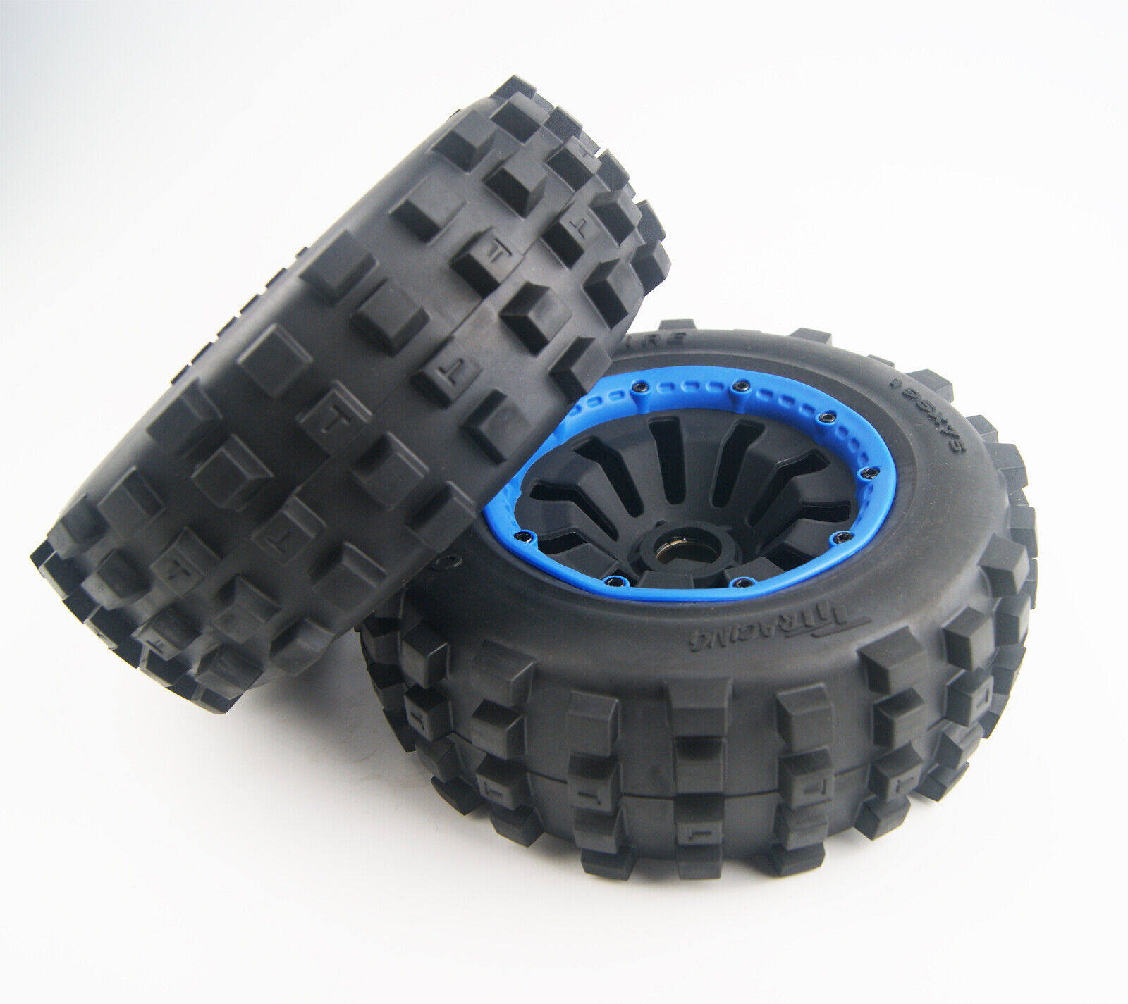 BAJA 5T SC FRONT & REAR HEATH TIRE ASSEMBLY BIG SPIKE TIRE METAL BONDING GROOVE RED BLUE ORANGE