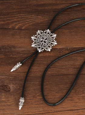 克罗合金镀银皮绳男女雪花项链