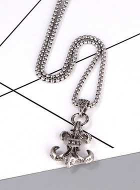 克罗合金镀银童军花男女刻纹项链