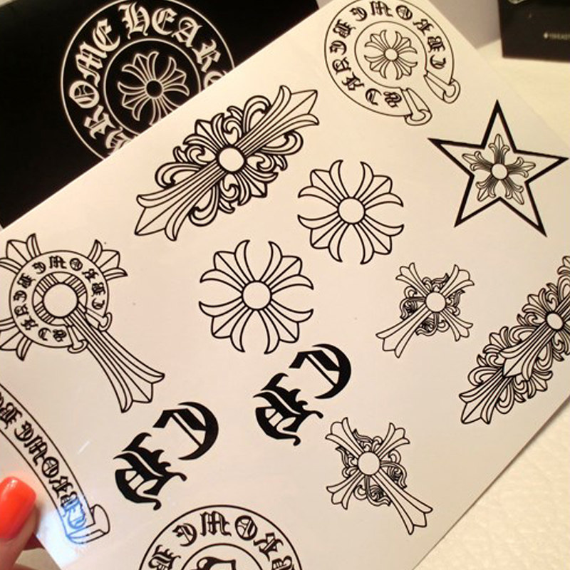 权志龙gd克罗心飘带星星ch圣剑十字架男女可洗耐久纹身贴纸套装