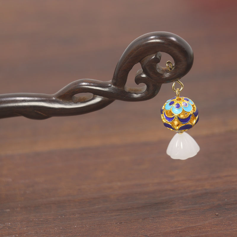 复古公主步摇流苏黑檀木发簪 古代簪子发饰古装盘发女生节日礼物