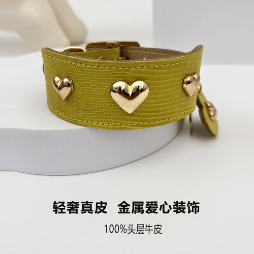 支持定做头层牛皮宠物狗项圈
