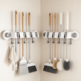 太力拖把壁挂夹浴室吸盘挂钩扫把收纳神器卫生间免打孔拖布整理架