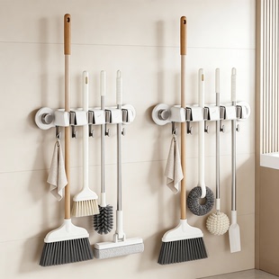 太力拖把壁挂夹吸盘挂钩浴室扫把收纳神器卫生间免打孔拖布整理架