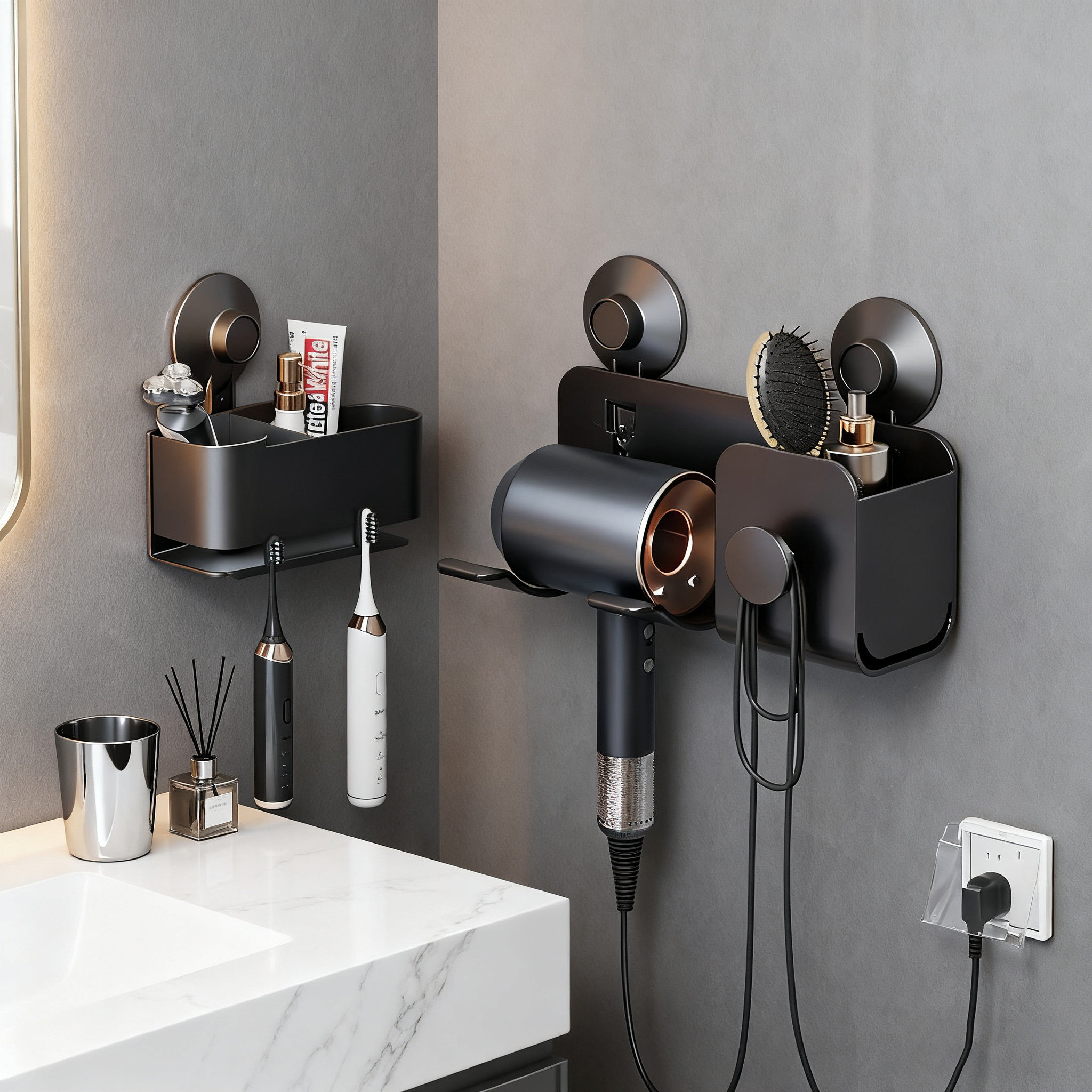 太力吹风机支架卫生间置物架子浴室吸盘墙上戴森风筒电吹风挂架子