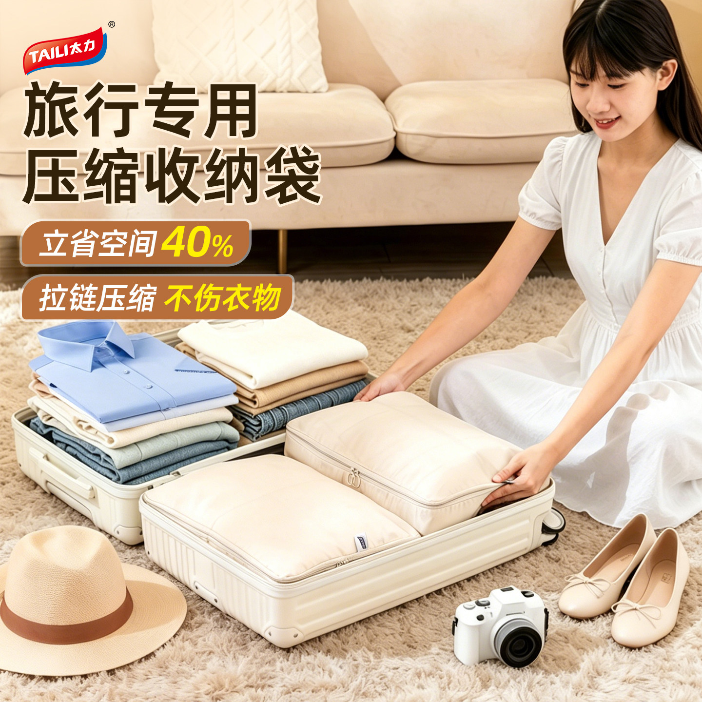 太力旅行收纳袋被子衣服衣物压缩袋羽绒服行李箱专用整理收纳神器
