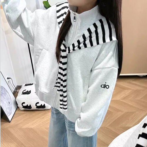 学院风宽松潮流百搭卫衣秋季大码新款时尚条纹披肩休闲外套上衣