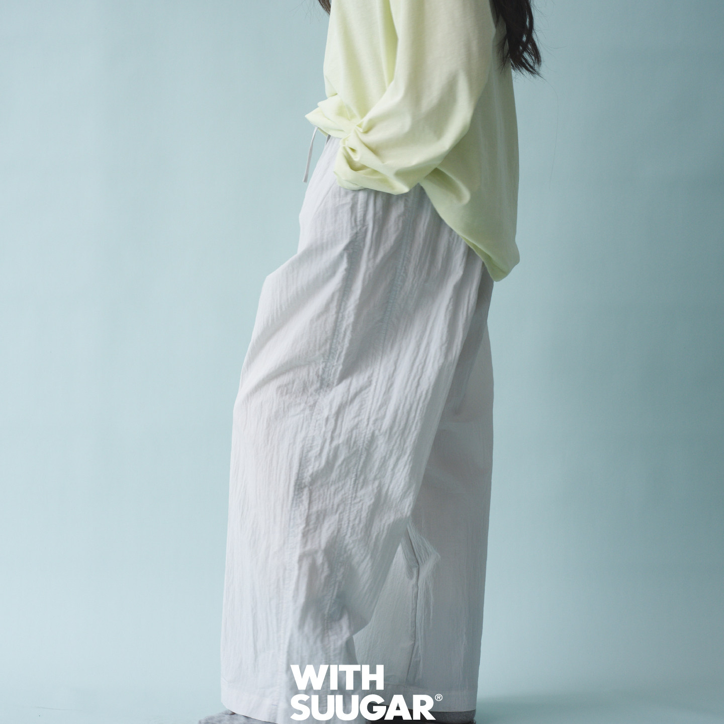 WITHSUUGAR｜轻薄纸感尼龙美国长绒棉松紧腰头慵懒廓形懒人凉凉裤,女装/女士精品,休闲裤,淘宝优惠券,粉丝福利购,淘宝优惠卷