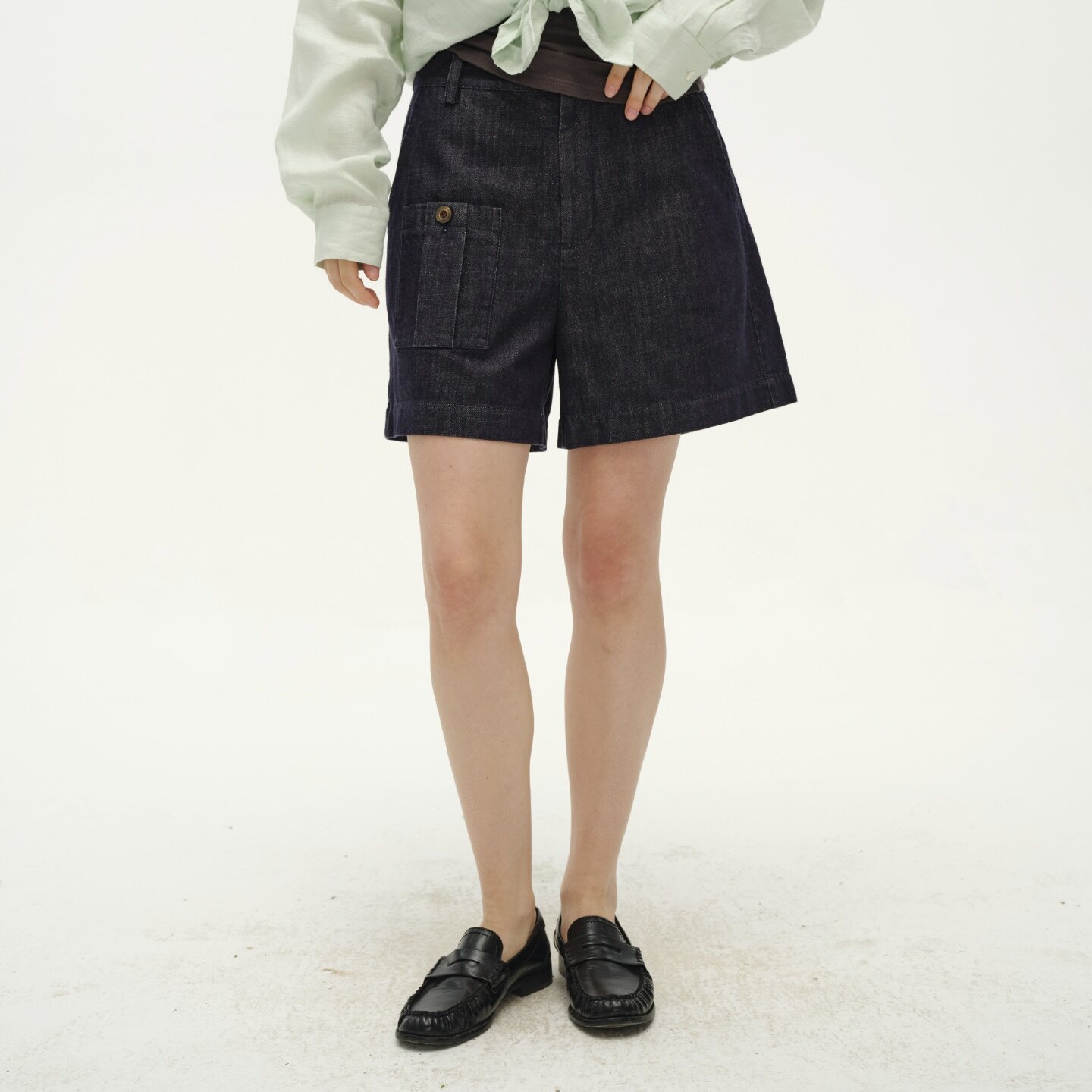 WITHSUUGAR｜全棉麻感牛仔轻薄口袋不易褪色三分短裤