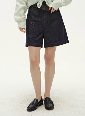 全棉麻感牛仔不易褪色三分短裤