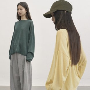 WITHSUUGAR｜羊毛薄款套头箱形长袖针织衫罩衫