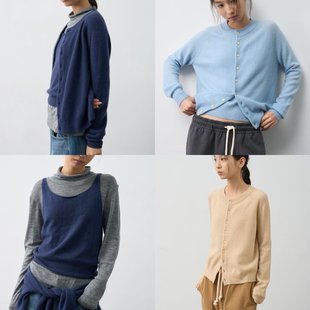 WITHSUUGAR|鄂尔多斯山羊绒精纺丝光羊毛纱针插肩针织开衫 套装