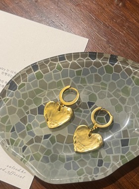 自制韩国salted复古做旧熔岩爱心吊坠耳钉