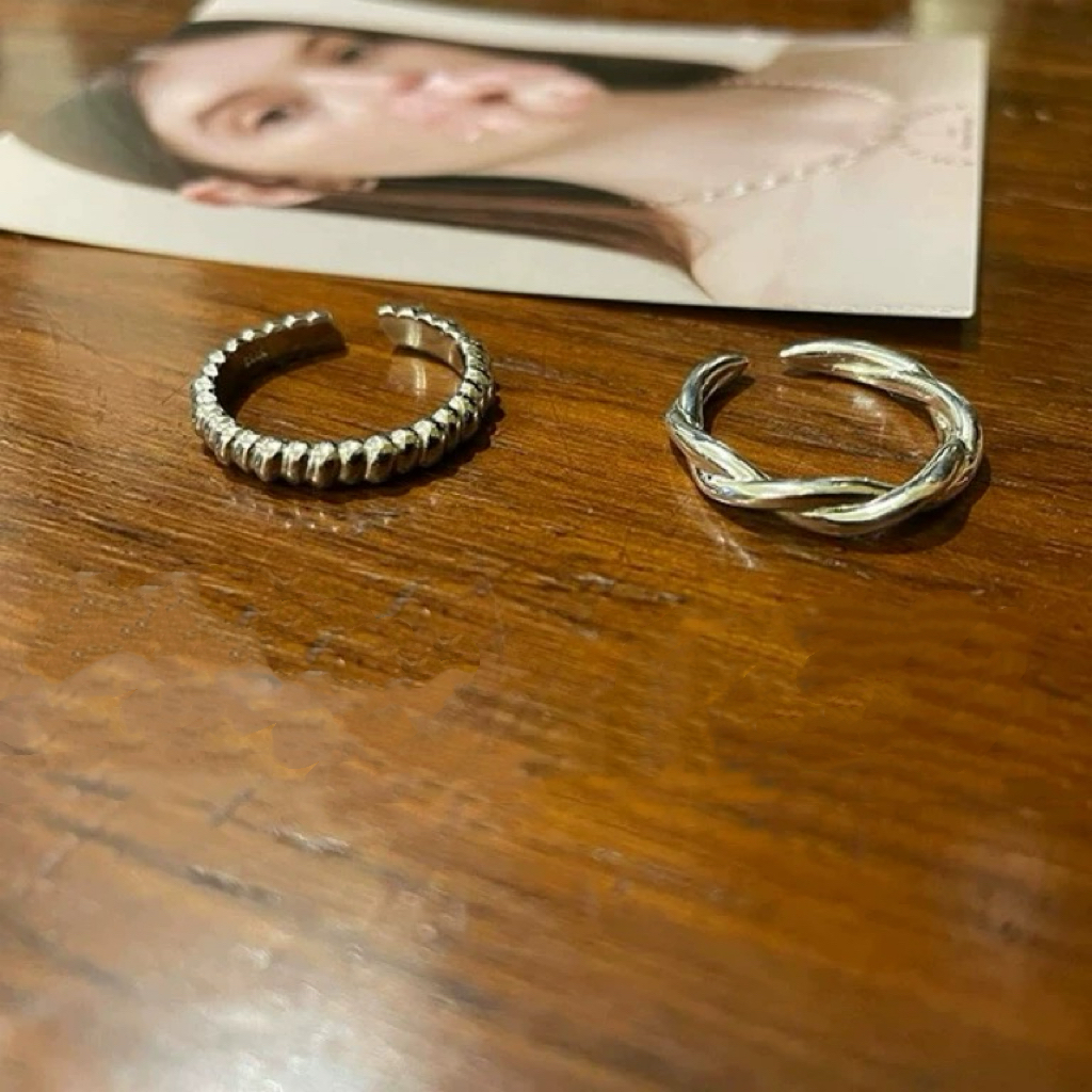 outoflabel韩国纯银细麻花戒指