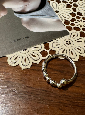 自制out of label通体S925纯银亮银色大小不规则银球开口戒指