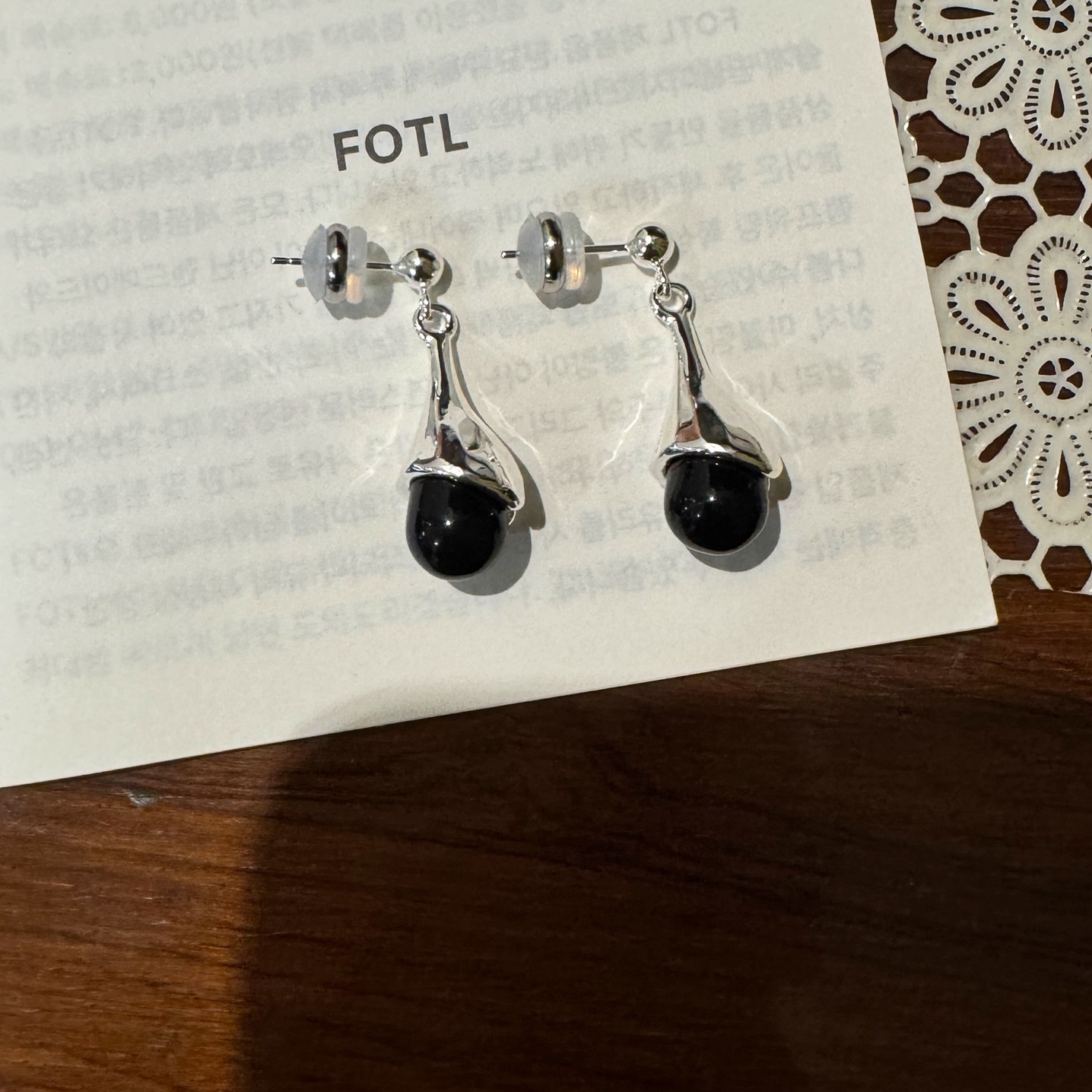 韩国fotl黑玛瑙水滴耳环ins风
