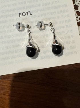 韩国自制fotl重工高级感博主同款高品质版长款黑玛瑙水滴耳环耳坠