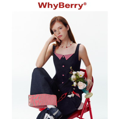 WhyBerry 25SS“浆果芝士”撞色格纹拼接背心甜酷风吊带上衣夏季