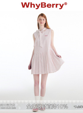 WhyBerry 24SS“波点派对”红白波点复古连衣裙微A深蓝色裙子夏日