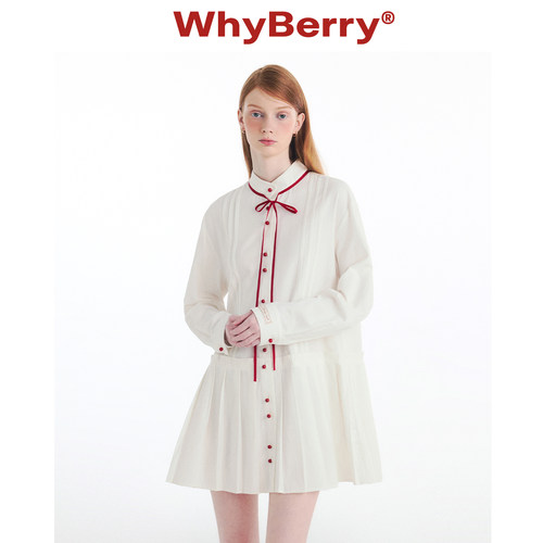 whyberry纯色衬衫连衣裙宽松甜美