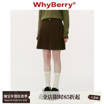 WhyBerry 25AW“云感针织”棕色针织百褶裙新款miu系百搭半身裙