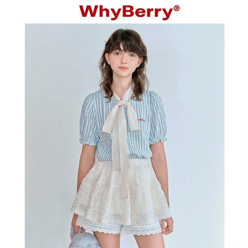 WhyBerry蝴蝶结泡泡袖衬衫