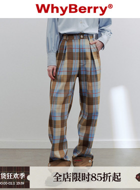 WhyBerry 22AW“复古英伦”牛仔美式格子裤休闲阔腿裤原创复古风