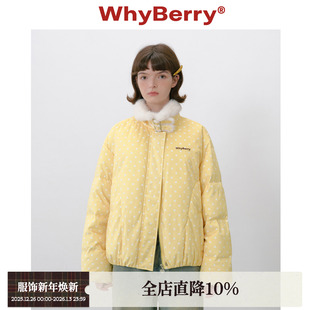 波点毛领羽绒服90白鸭绒秋冬短外套 芝士蜜桃冻 WhyBerry 25AW