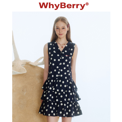WhyBerry 25SS“夏恋曲”翻领格纹蛋糕裙撞色甜美法式连衣裙女夏
