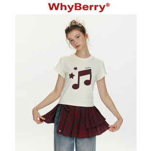 音符印花短袖 WhyBerry 26SS 草莓乐章 正肩t恤 上衣女艺术感短款