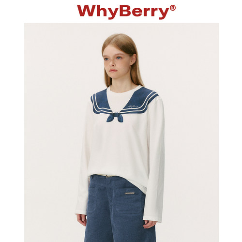 WhyBerry 25AW“航海物语”原创海军领印花T恤少女风秋季长袖上衣