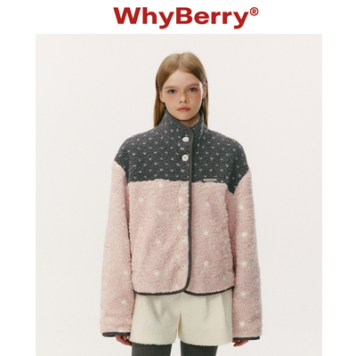 WhyBerry 25AW“茸茸心事”毛绒波点拼接外套冬日撞色保暖上衣女
