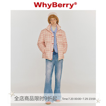 WhyBerry 23AW“奶油华夫饼”粉色格子羽绒服保暖外套白鸭绒内里