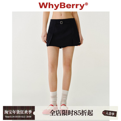 WhyBerry 25SS“春日负暄”香芋粉/藏青短裤百搭双层下装短款
