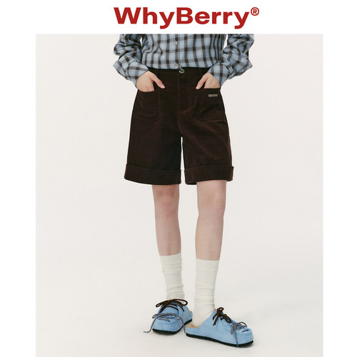 WhyBerry 25AW“草莓航海家”灯芯绒时髦宽松中裤学院风休闲短裤