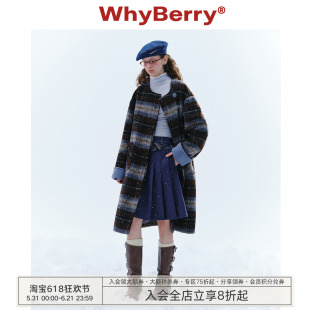 WhyBerry 24AW“柏林冬日”立领格子大衣自带围巾中长款厚外套冬