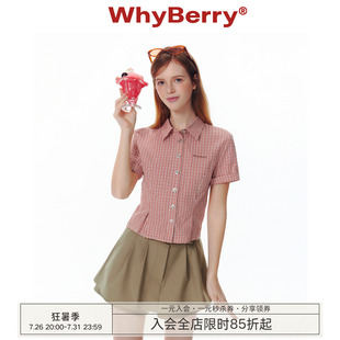 WhyBerry 25SS“夏的际遇”红色格纹简约衬衫微修身衬衣女2025新
