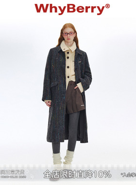 【宅子同款】WhyBerry“半糖摩卡”黑色长款大衣复古外套冬/现货