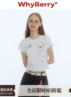 WhyBerry 25SS“纽扣海星”圆领印花短款t恤复古文艺俏皮减龄短袖