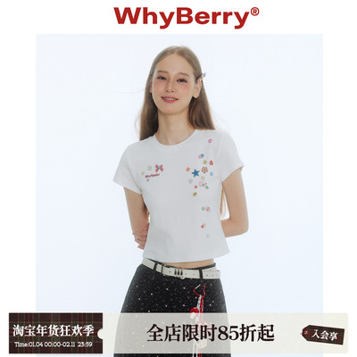 WhyBerry 25SS“纽扣海星”圆领印花短款t恤复古文艺俏皮减龄短袖