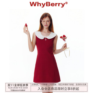 WhyBerry 25SS“莓果芭菲”蝴蝶结领无袖裙红色波点撞色连衣裙夏